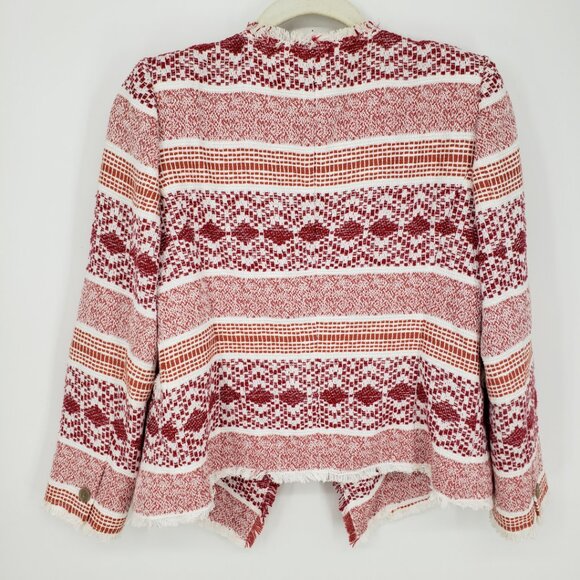 LOFT Fringe Trim Geometric Tweed Open Front Blazer Jacket 4 Red Orange - Picture 2 of 9